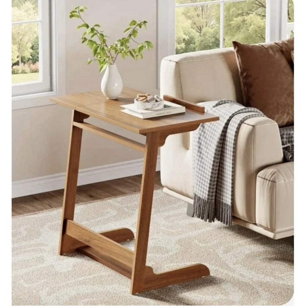 Mid Century Modern Style Wood C-Shaped End Table Sofa Side Laptop Snack Table